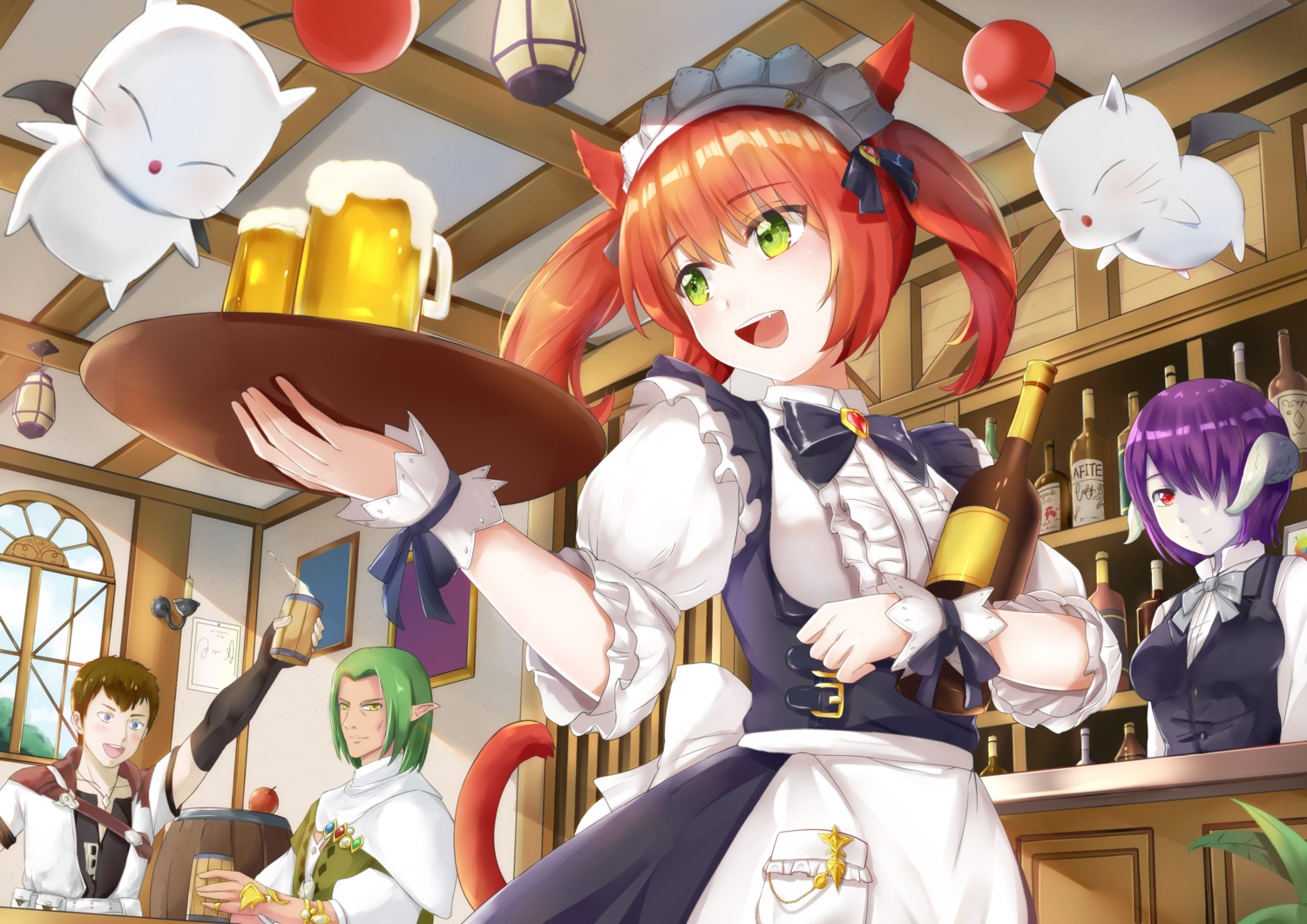 animal_ears final_fantasy final_fantasy_xiv horns koi0806 maid pointy_ears waitress