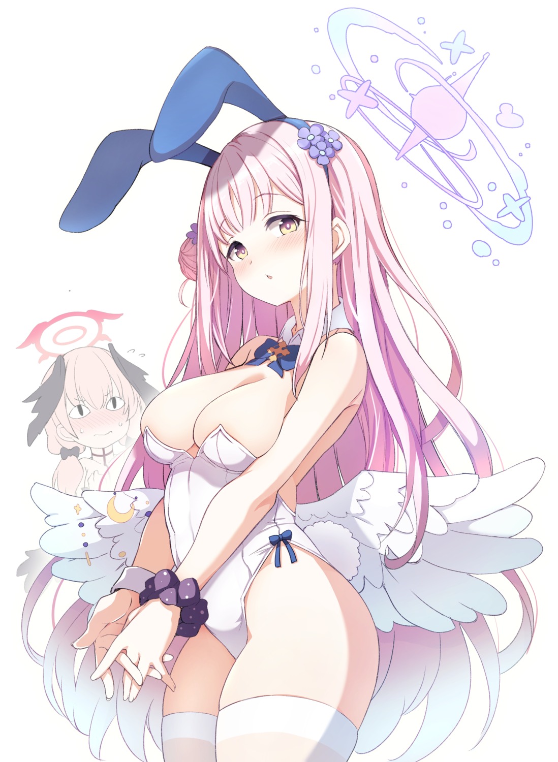 angel animal_ears blue_archive bunny_ears bunny_girl halo loli misono_mika no_bra shimoe_koharu tail tatsuhiko thighhighs wings