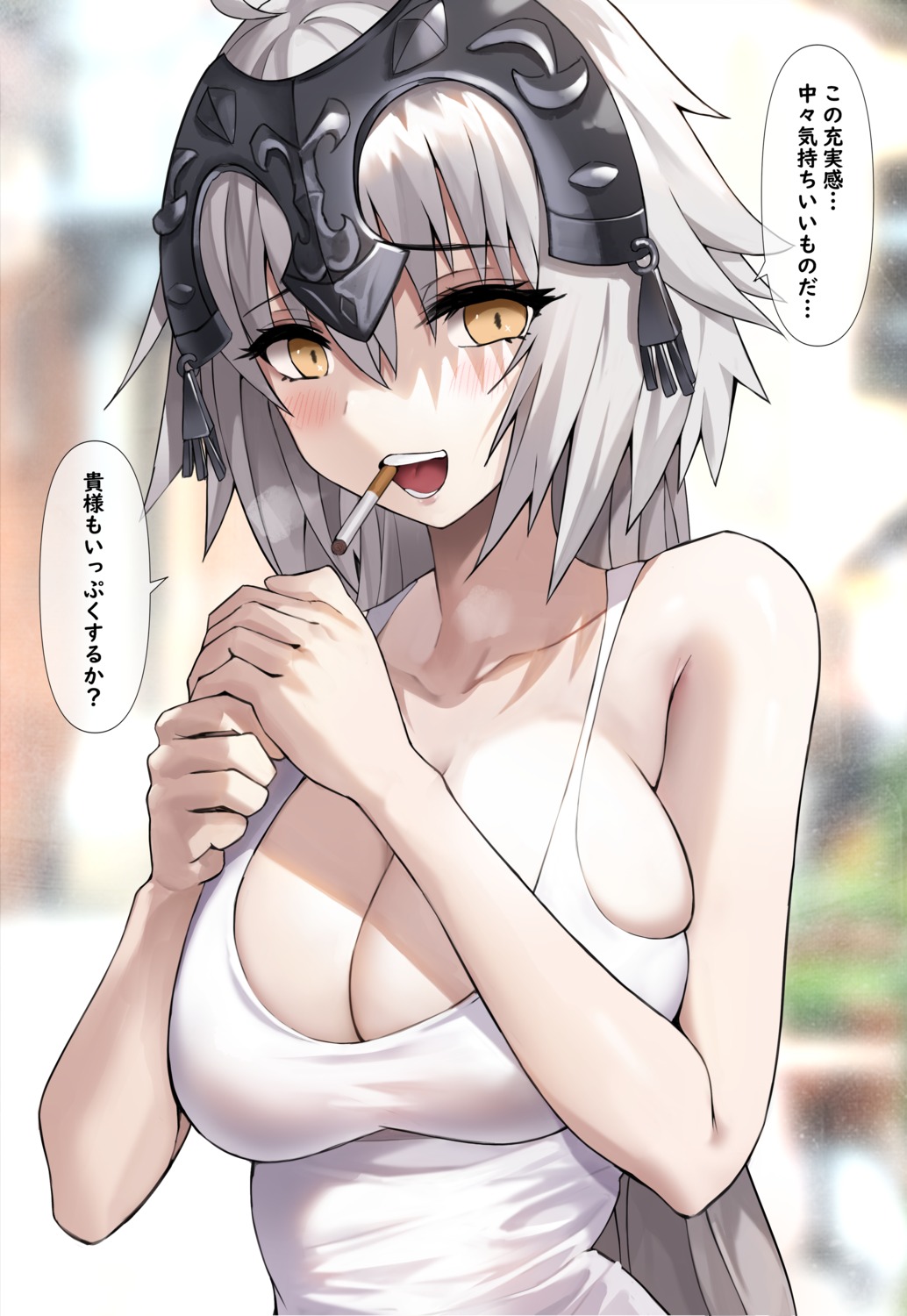 cleavage fate/grand_order jeanne_d'arc jeanne_d'arc_(alter)_(fate) no_bra smoking suou-sensei