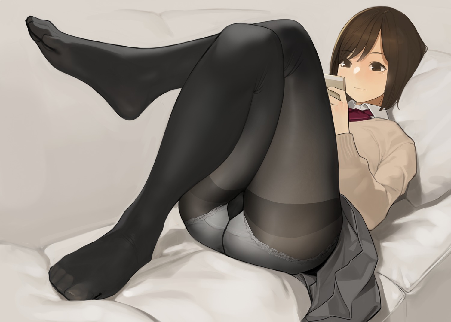 feet miru_tights moegi_homi pantsu pantyhose seifuku skirt_lift sweater yom