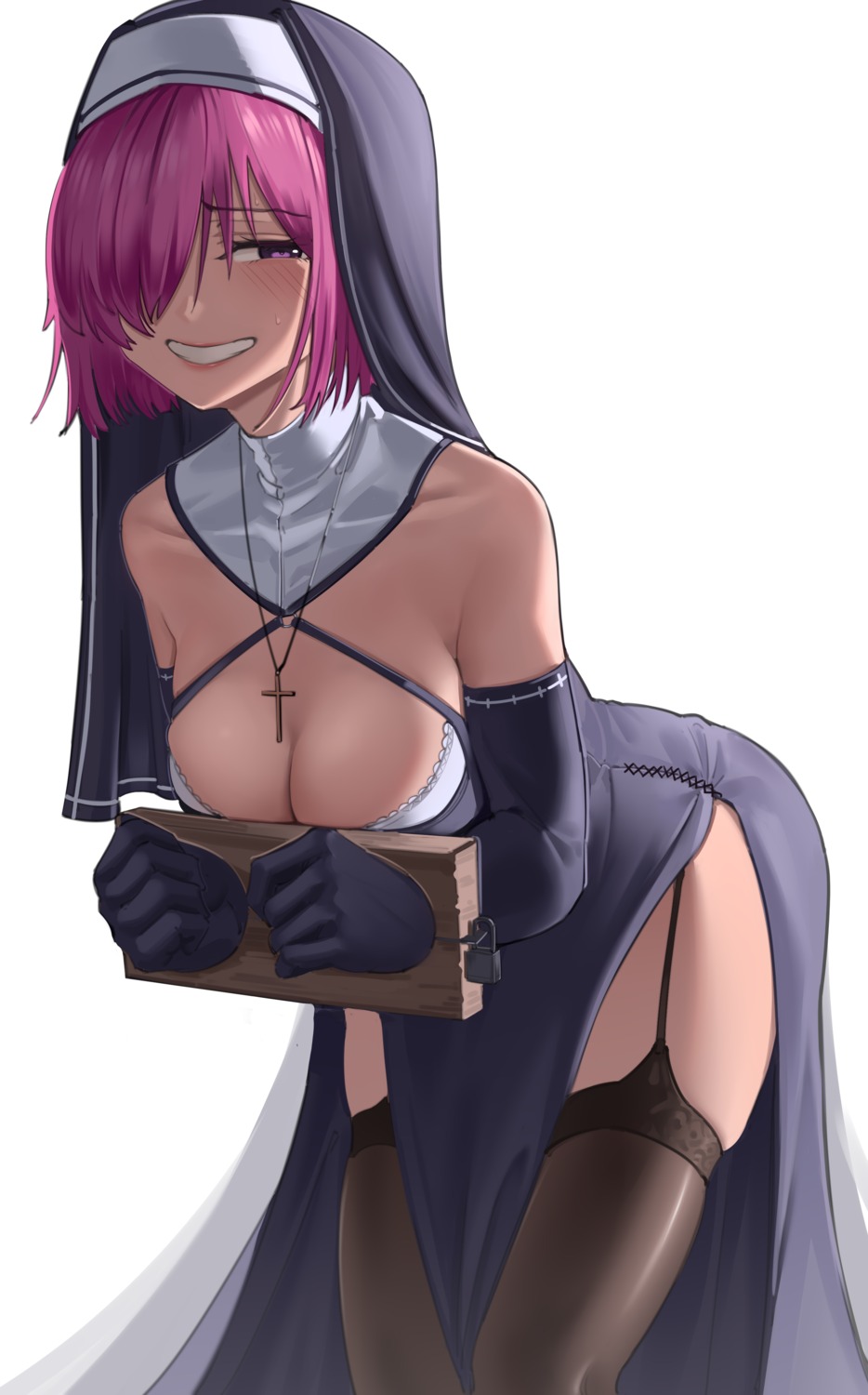 bondage fate/grand_order harris_hero mash_kyrielight no_bra nun stockings thighhighs