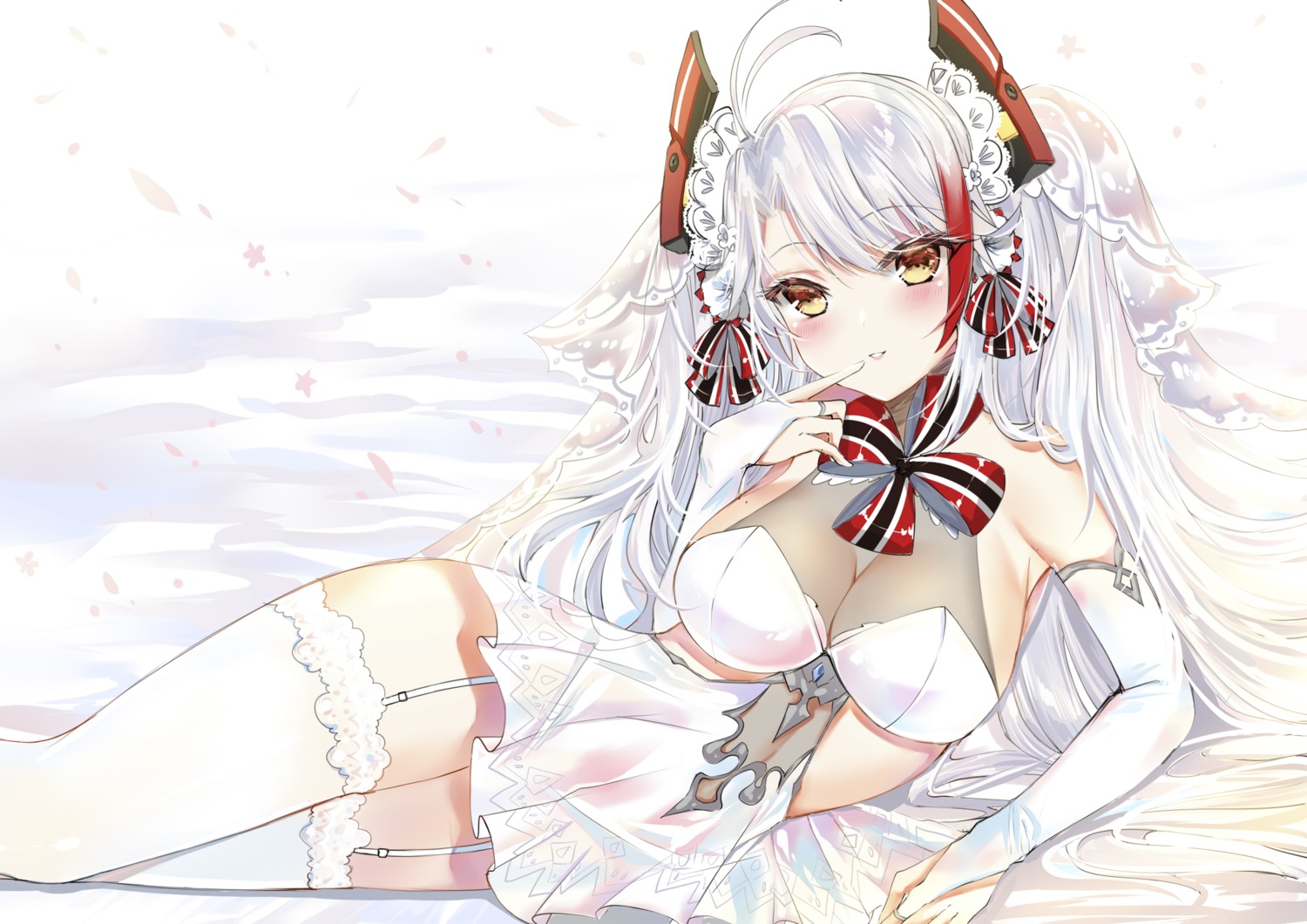 azur_lane cleavage dress prinz_eugen_(azur_lane) see_through stockings thighhighs wedding_dress yukineko1018