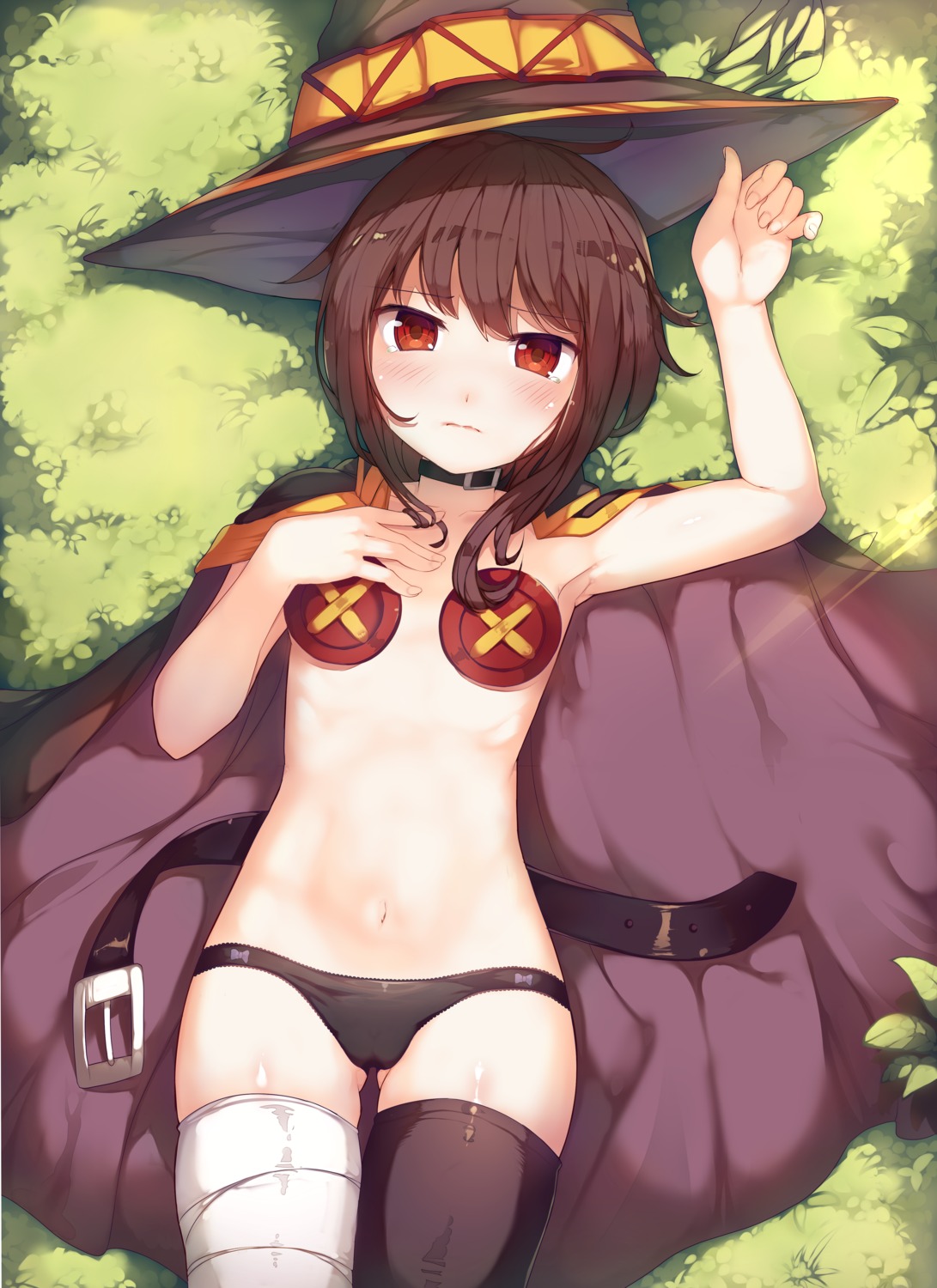 bandages kimoshi kono_subarashii_sekai_ni_shukufuku_wo! megumin no_bra pantsu pasties thighhighs witch