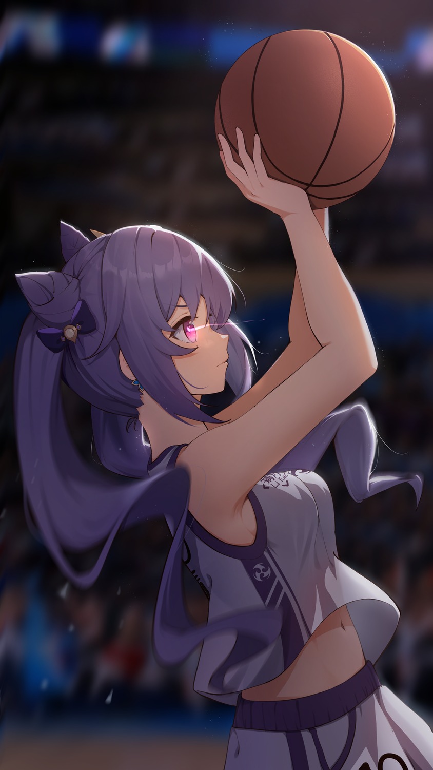 basketball genshin_impact keqing kong_ting see_through uniform