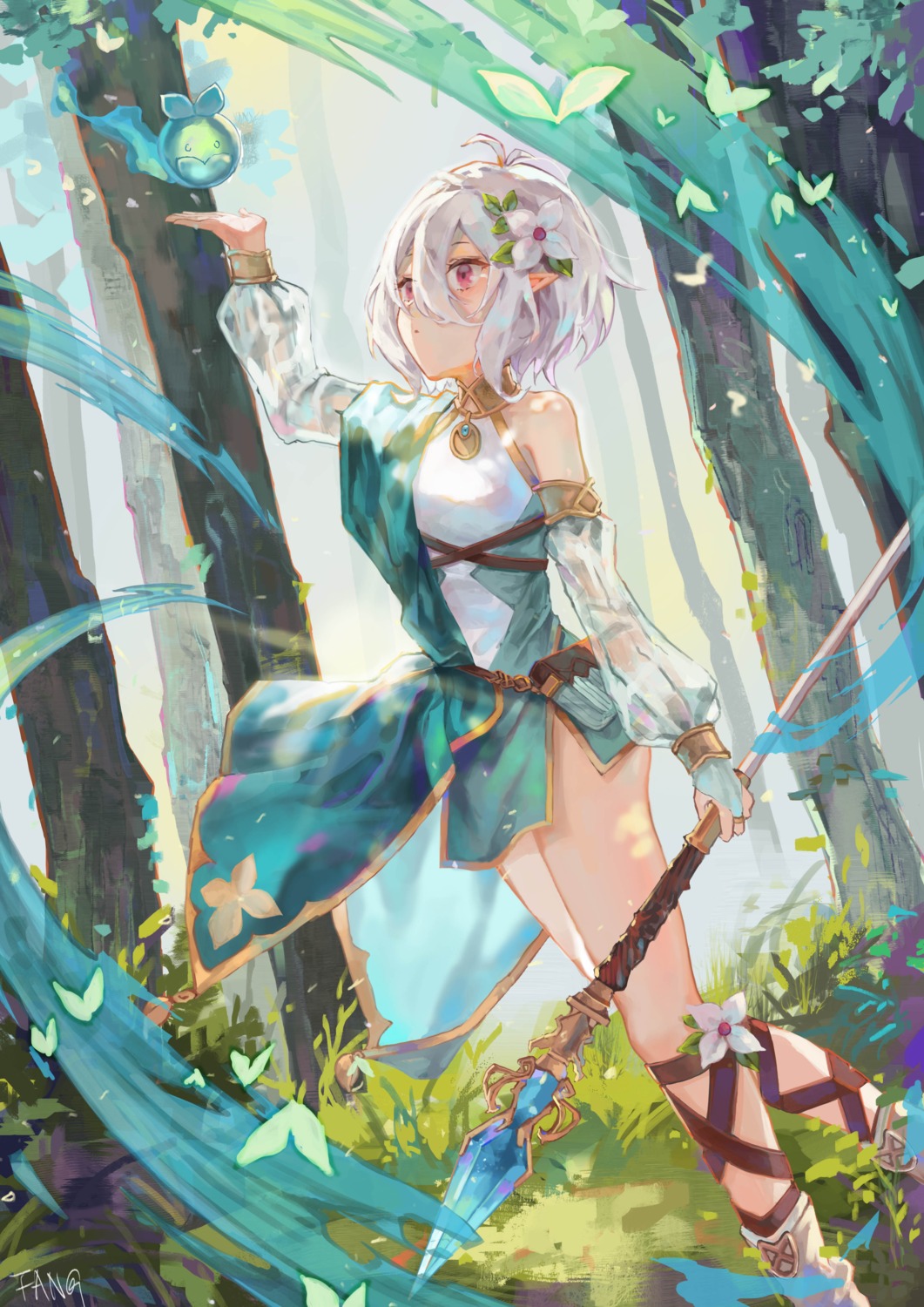 dress fang_qiao kokkoro pointy_ears princess_connect princess_connect!_re:dive see_through skirt_lift weapon