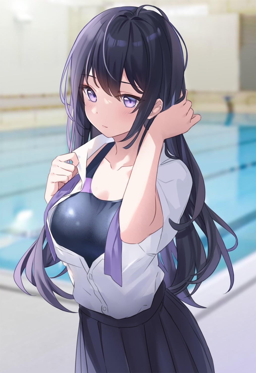 hitsukuya open_shirt seifuku swimsuits