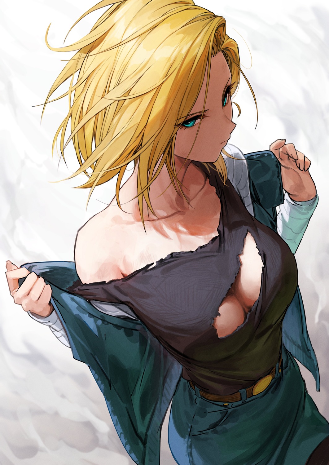 android_18 dragon_ball dragon_ball_z marse_(rokudaime) no_bra torn_clothes undressing