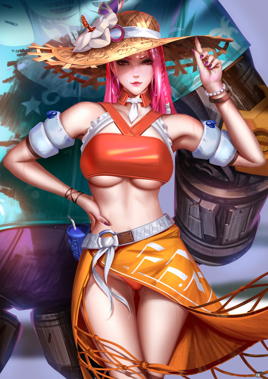 ashe_(overwatch) liang_xing no_bra overwatch pantsu skirt_lift underboob