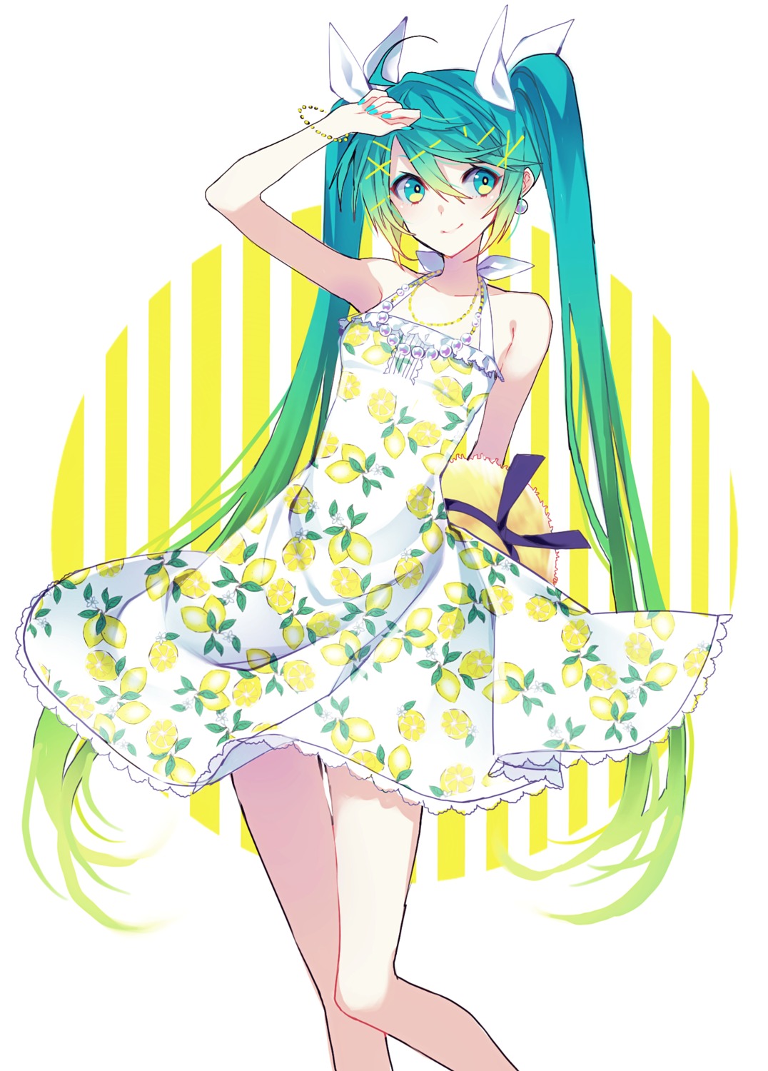 1055 dress hatsune_miku skirt_lift summer_dress vocaloid