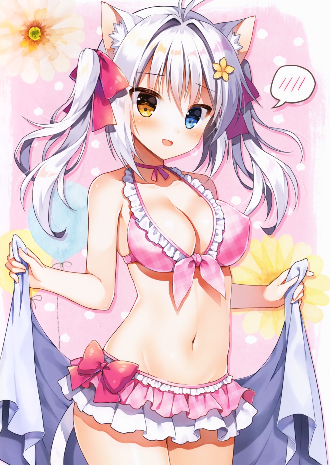 aina_rive animal_ears bikini erect_nipples heterochromia mauve nekomimi swimsuits tail wata★punch