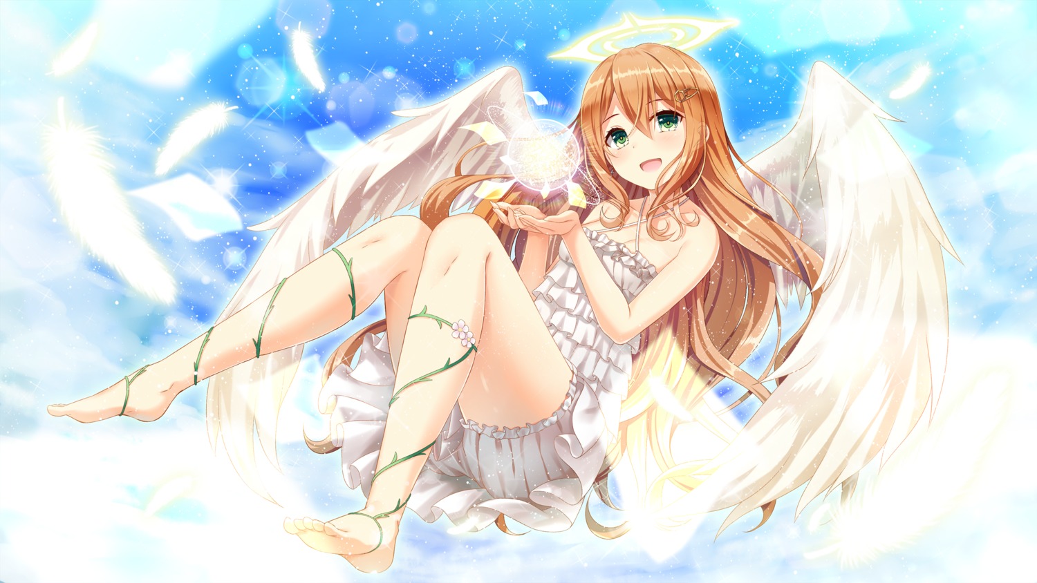 akine_(kuroyuri) angel bloomers cleavage dress wings
