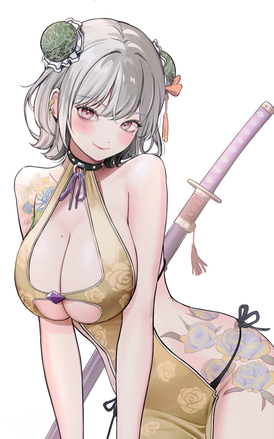 10_plus artier's_character asian_clothes detexted no_bra pantsu string_panties sword tattoo