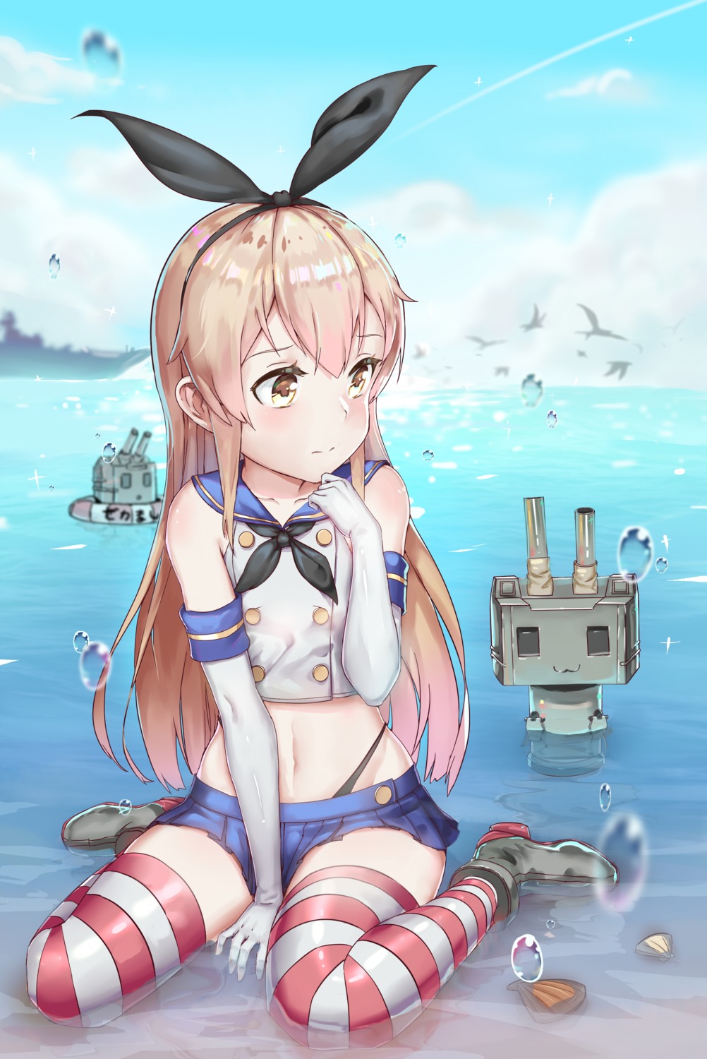 heels kantai_collection mi_shi_de_yun rensouhou-chan shimakaze_(kancolle) thighhighs thong wet