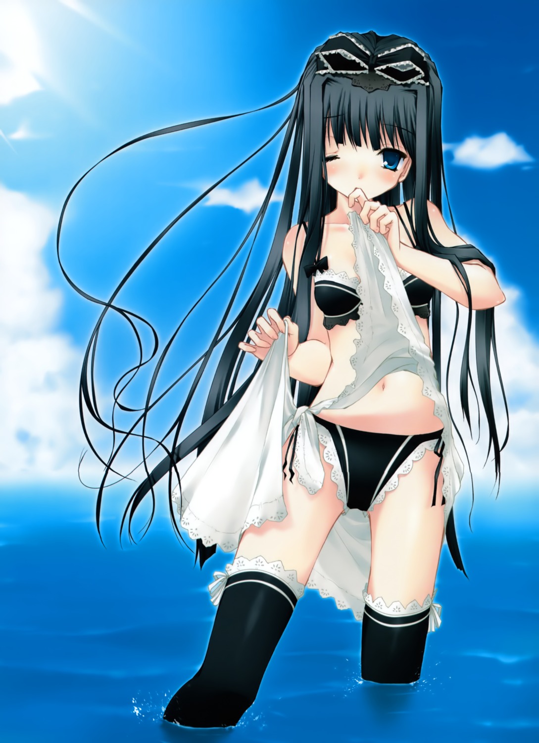 bra maya nimura_yuuji overfiltered pantsu string_panties thighhighs triptych