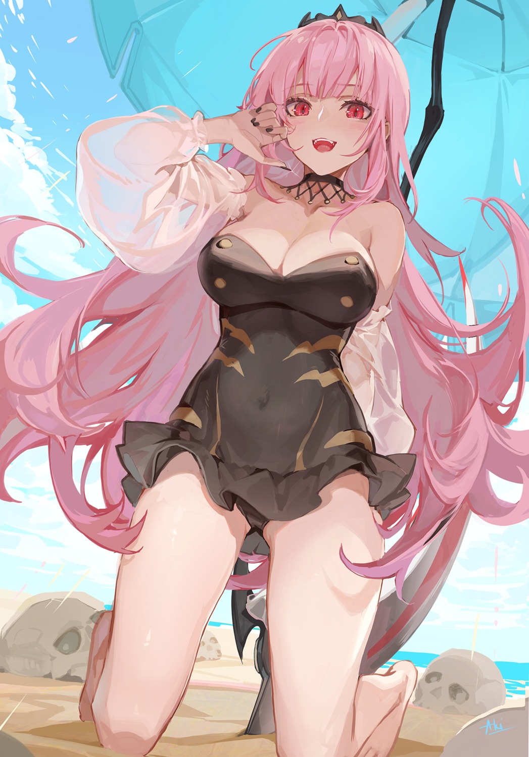 akizero1510 hololive hololive_english mori_calliope see_through swimsuits