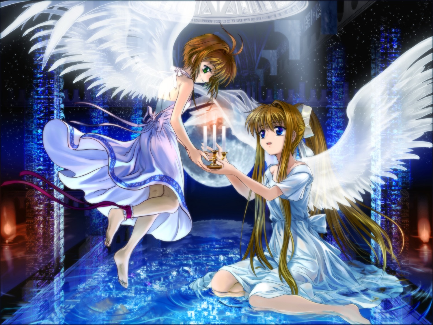 air card_captor_sakura dress feet kamio_misuzu kinomoto_sakura moonknives wallpaper wings