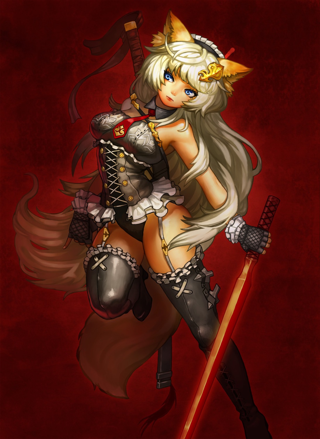 animal_ears gurimjang leotard stockings sword tail thighhighs weapon