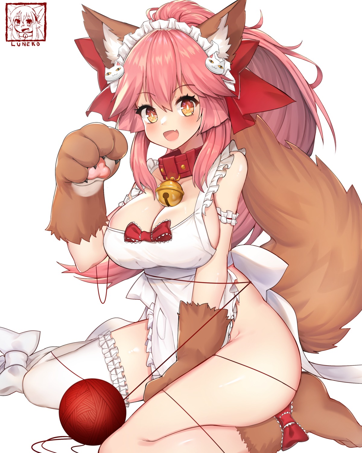 animal_ears bondage fate/grand_order kitsune naked_apron neko_lu_(wofud453) tail tamamo_cat thighhighs