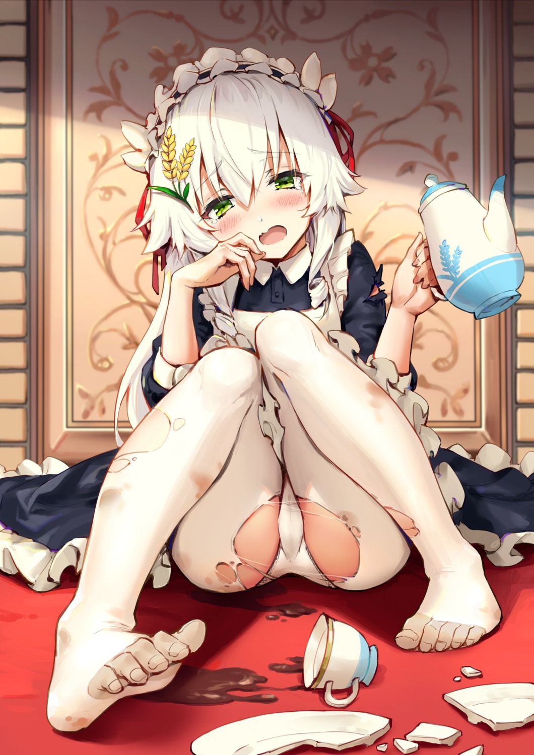 ass cameltoe dong-jin_rice-hime feet haoni maid pantsu pantyhose skirt_lift suiji torn_clothes