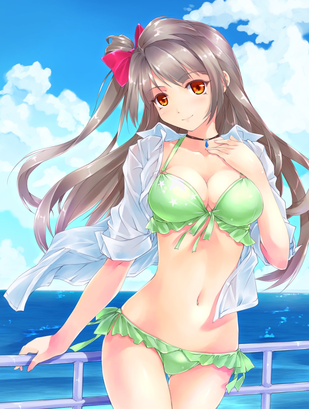 bikini cleavage follen love_live! minami_kotori open_shirt swimsuits