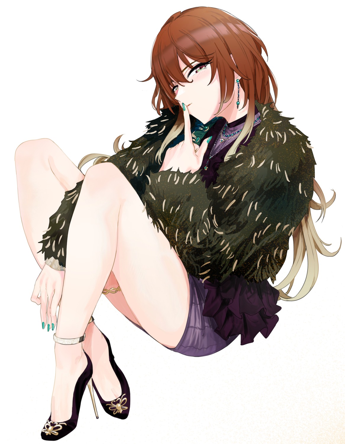 aketa_mikoto garter heels skirt_lift the_idolm@ster the_idolm@ster_shiny_colors tsukigawa