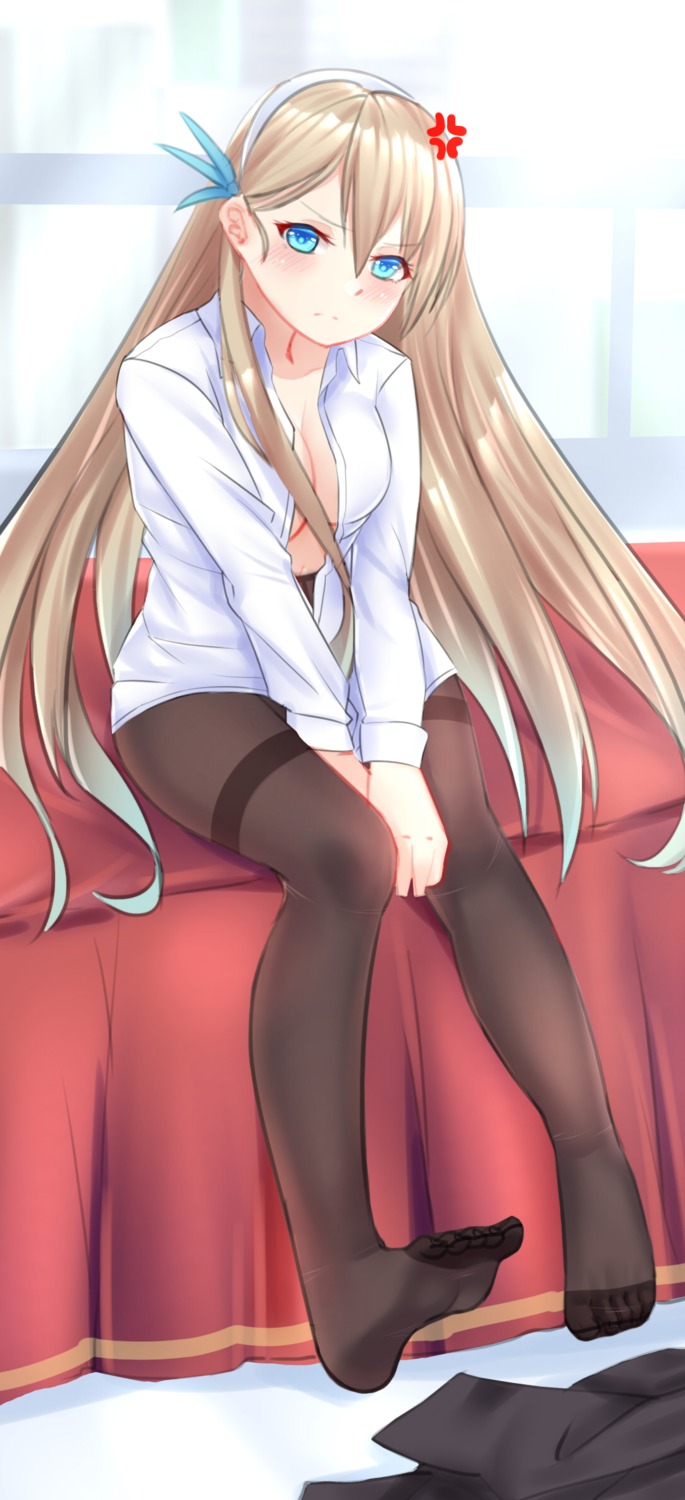 cang_se_ye_hua cleavage feet lexington_(zhanjianshaonv) no_bra open_shirt pantyhose zhanjianshaonv