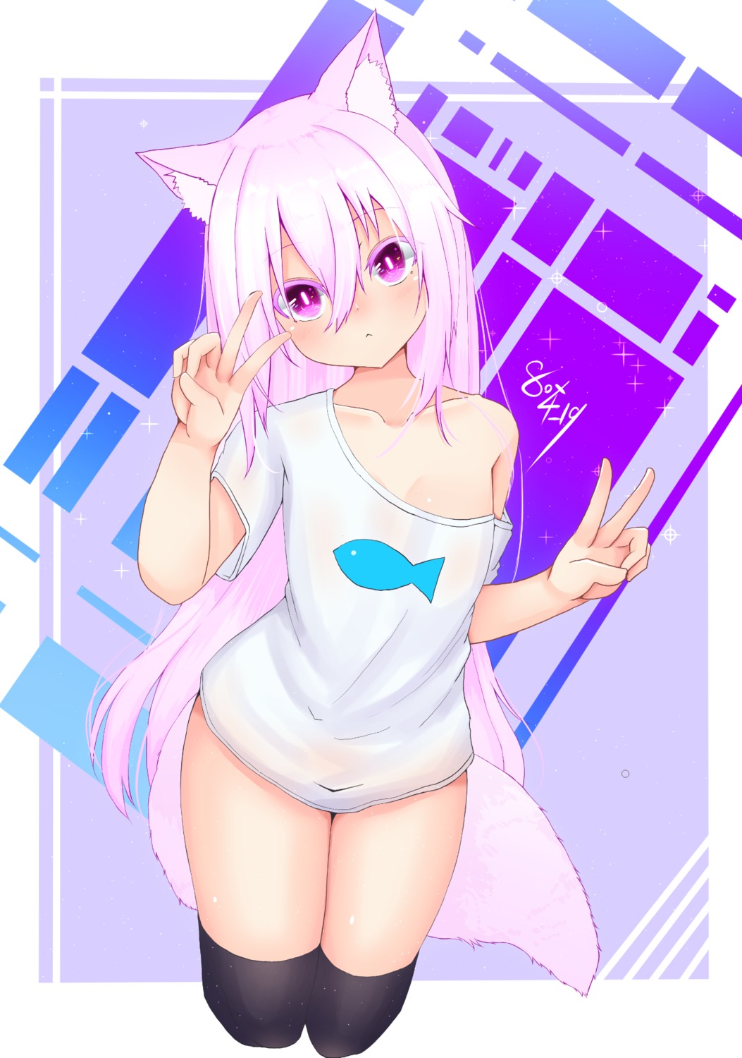 animal_ears bottomless kitsune no_bra see_through tagme tail thighhighs