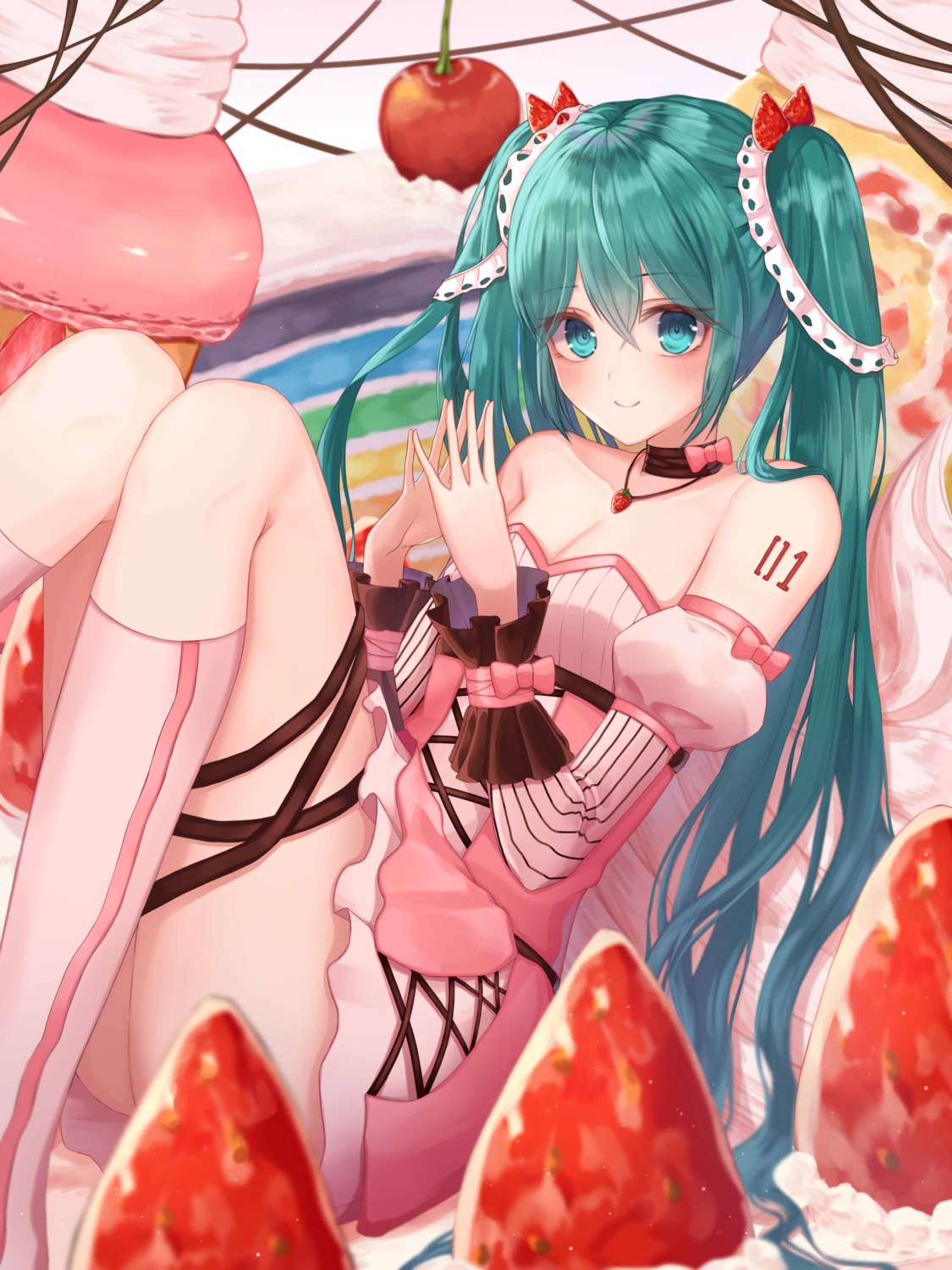 cleavage dress gya_(144) hatsune_miku tattoo vocaloid