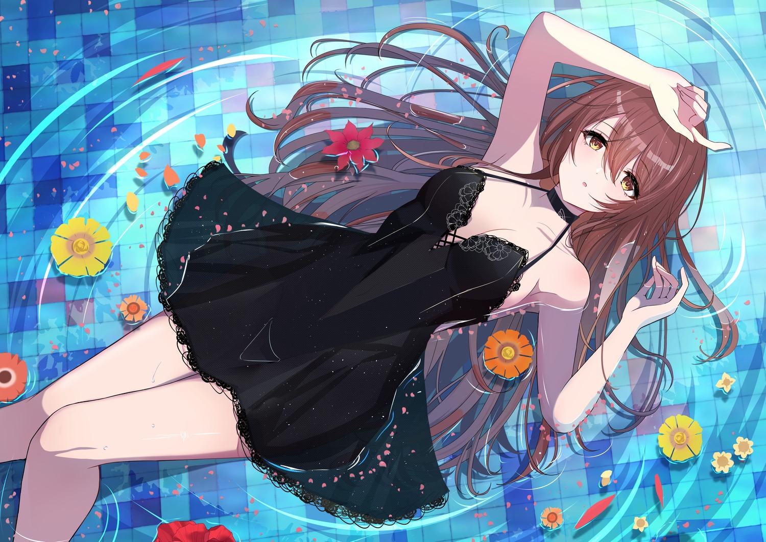 dress no_bra oosaki_tenka sikimosh the_idolm@ster the_idolm@ster_shiny_colors wet wet_clothes