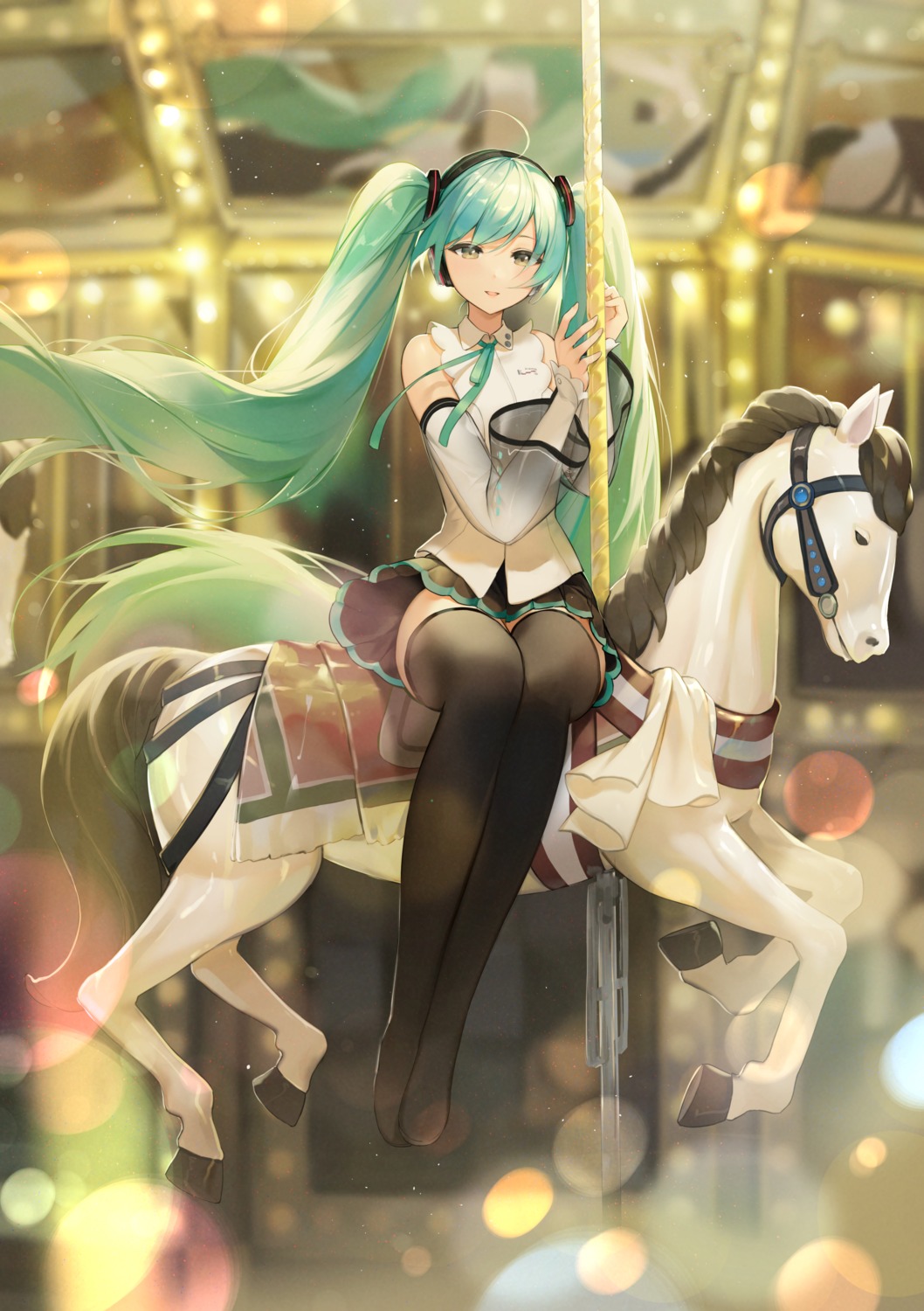 eso_(toory) hatsune_miku headphones thighhighs vocaloid