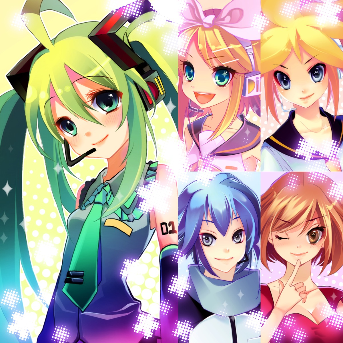 hatsune_miku kagamine_len kagamine_rin kaito meiko sana.c vocaloid