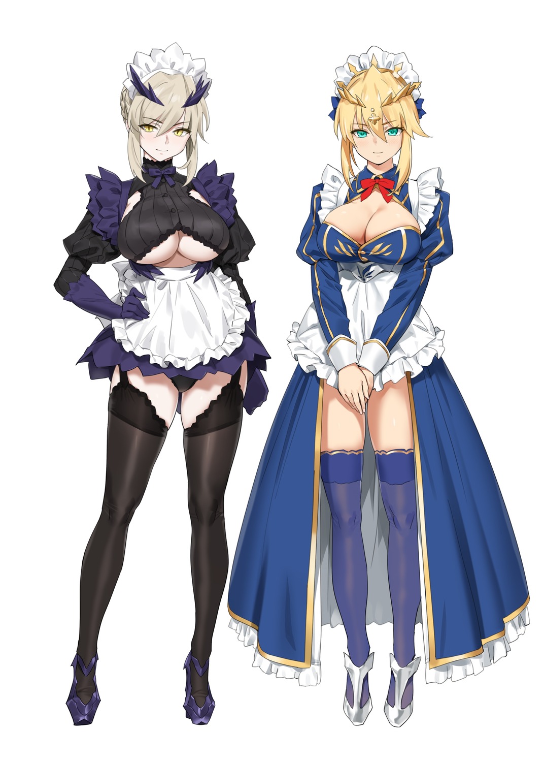 artoria_pendragon_(lancer) artoria_pendragon_alter_(fate/grand_order) fate/grand_order horns maid no_bra pantsu stockings thighhighs underboob yd_(orange_maru)