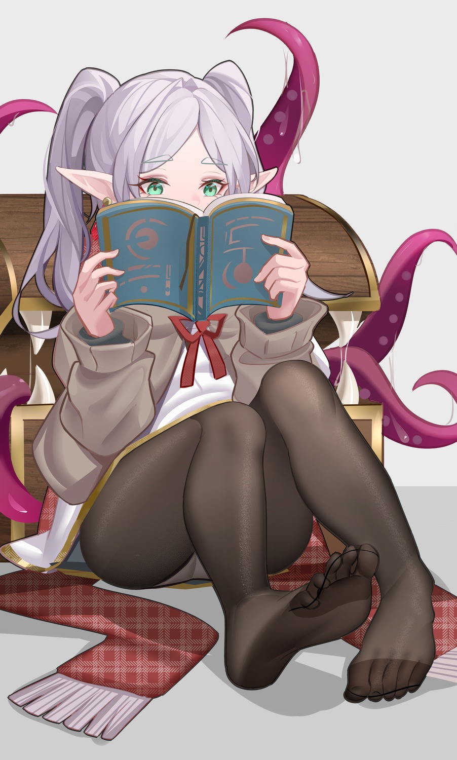 elf feet frieren luai monster pantsu pantyhose pointy_ears skirt_lift sousou_no_frieren sweater tentacles