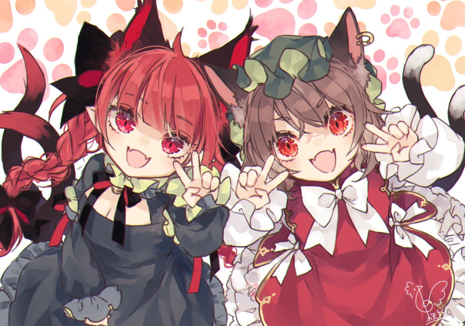 animal_ears chen cleavage dress kaenbyou_rin nekomimi tail touhou toutenkou