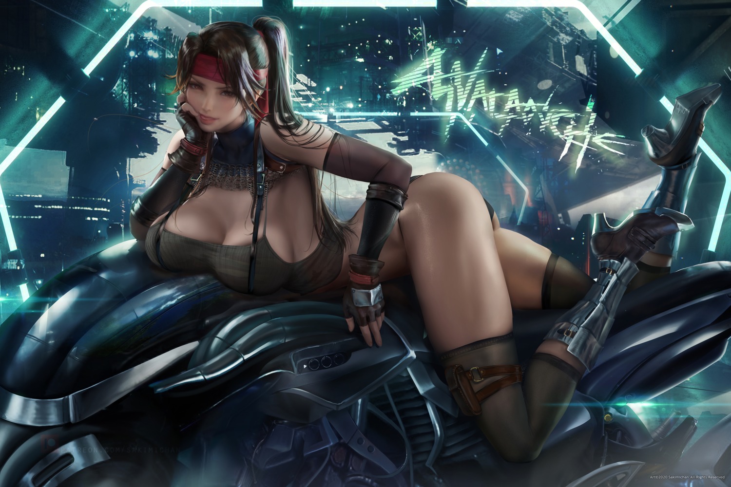 ass breast_hold cleavage final_fantasy final_fantasy_vii heels jessie_rasberry pantsu sakimichan thighhighs