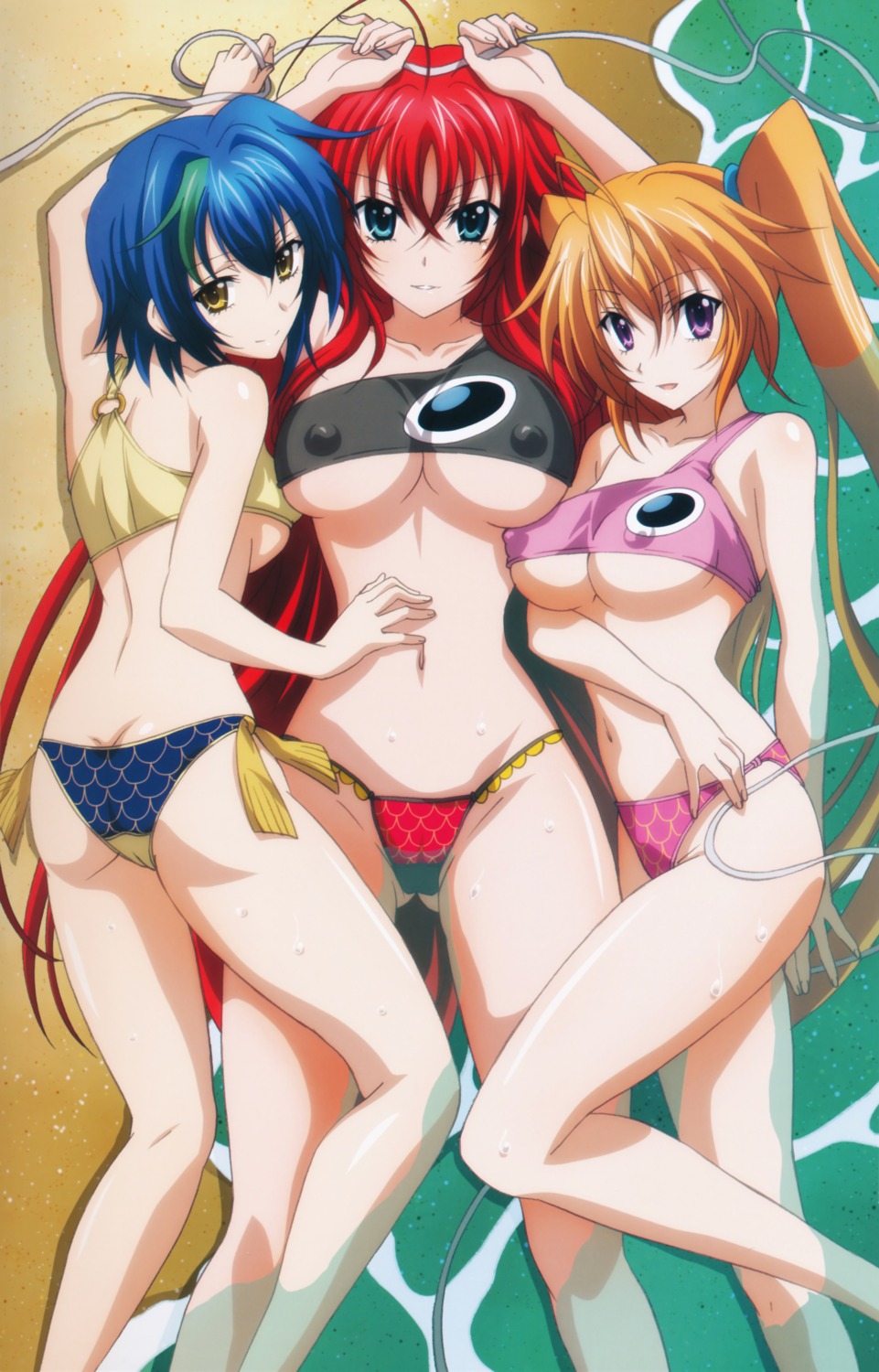 ass bikini cameltoe erect_nipples highschool_dxd rias_gremory shidou_irina swimsuits underboob wet xenovia_quarta