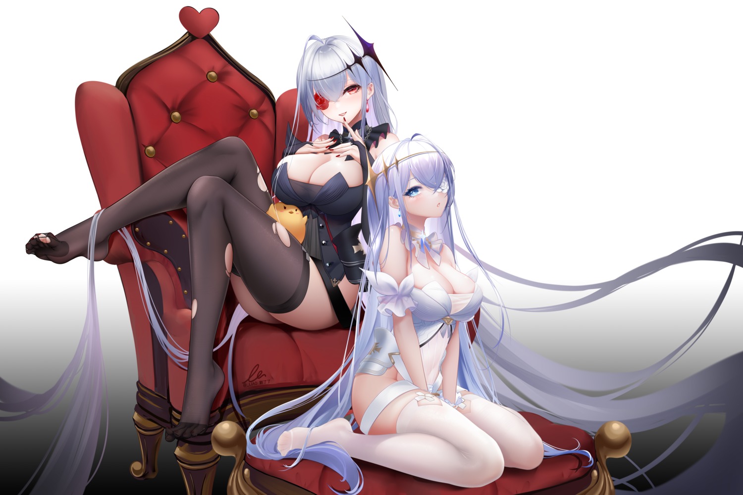 azur_lane emden_(azur_lane) eyepatch liu_liaoliao manjuu_(azur_lane) no_bra thighhighs torn_clothes