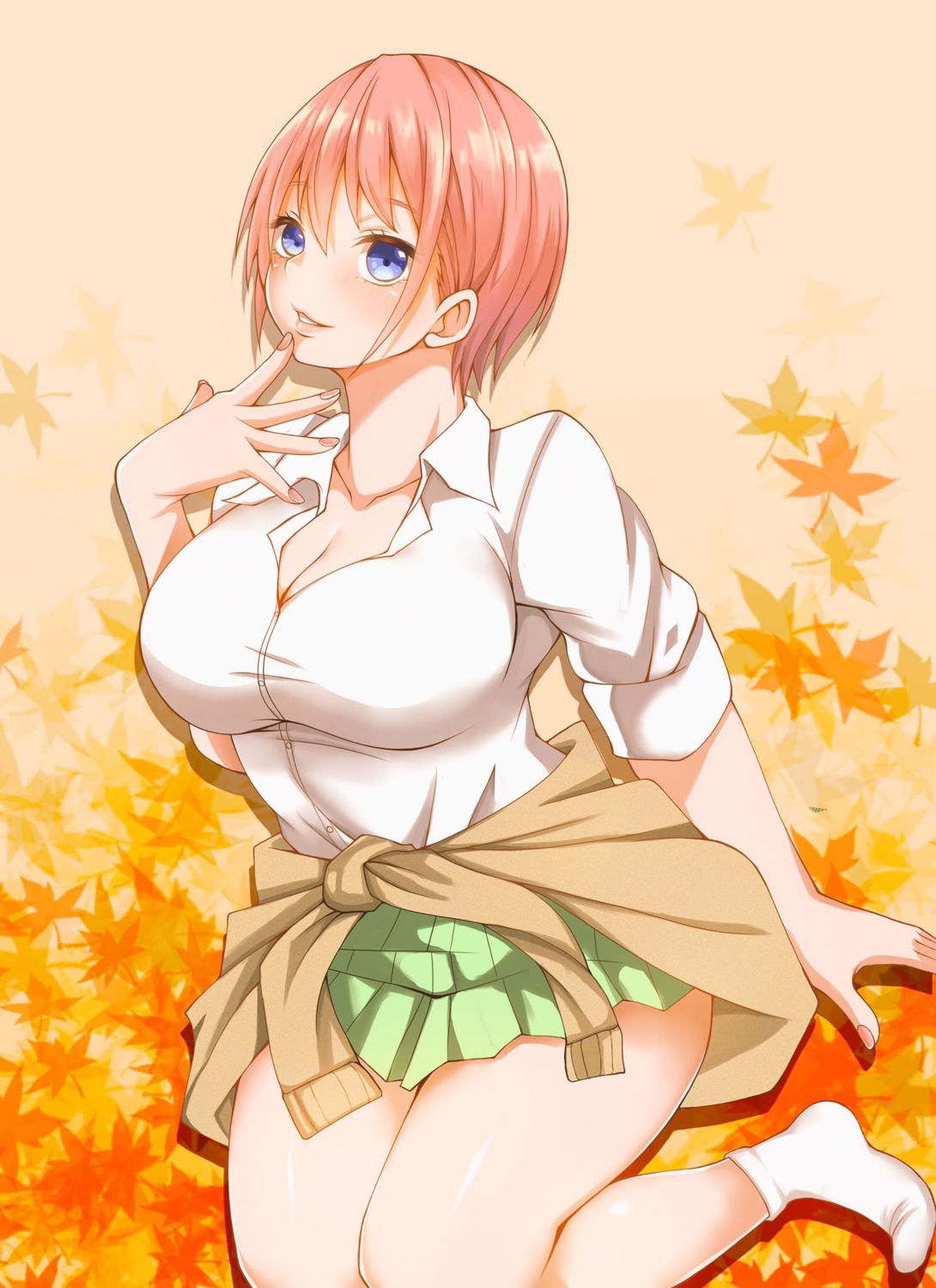 5-toubun_no_hanayome ashi-ashi cleavage nakano_ichika seifuku sweater