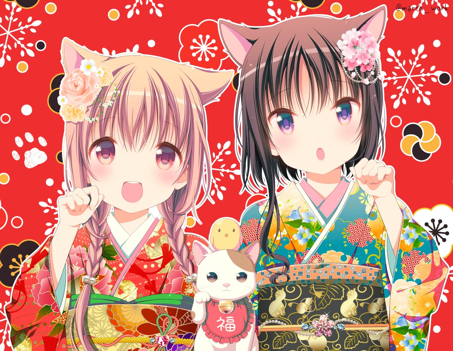 animal_ears hagino_chiaki hinako_note kimono mitsuki_(mangaka) neko sakuragi_hinako