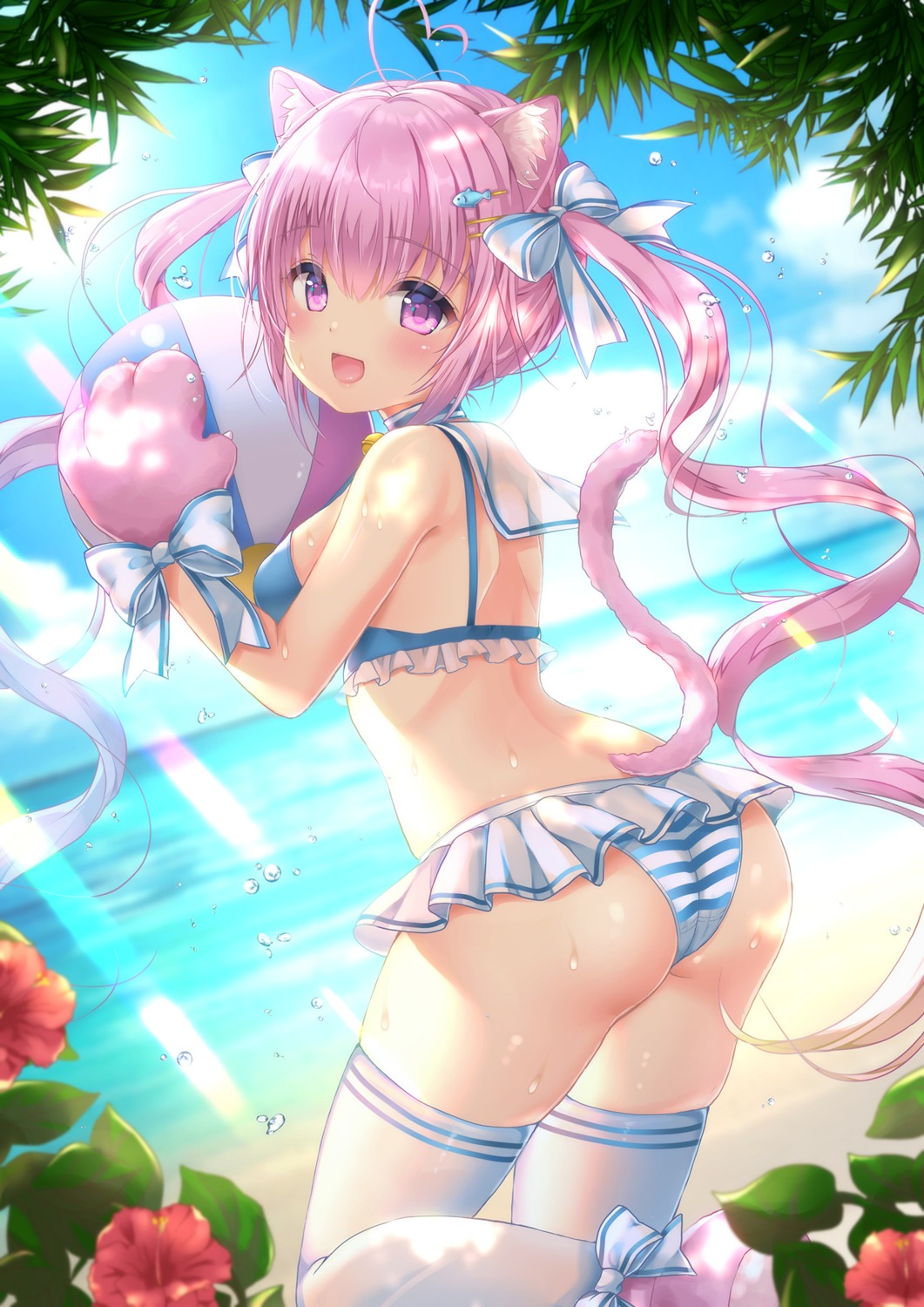 animal_ears ass bikini nekomimi swimsuits tail thighhighs wet yuyuko_(yuyucocco)