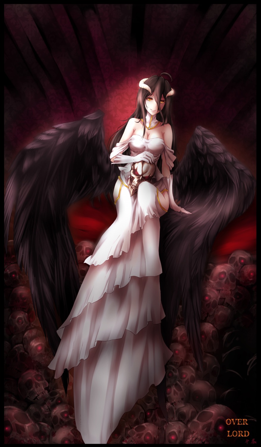 albedo_(overlord) cleavage dress horns overlord senjou_satsuki wings