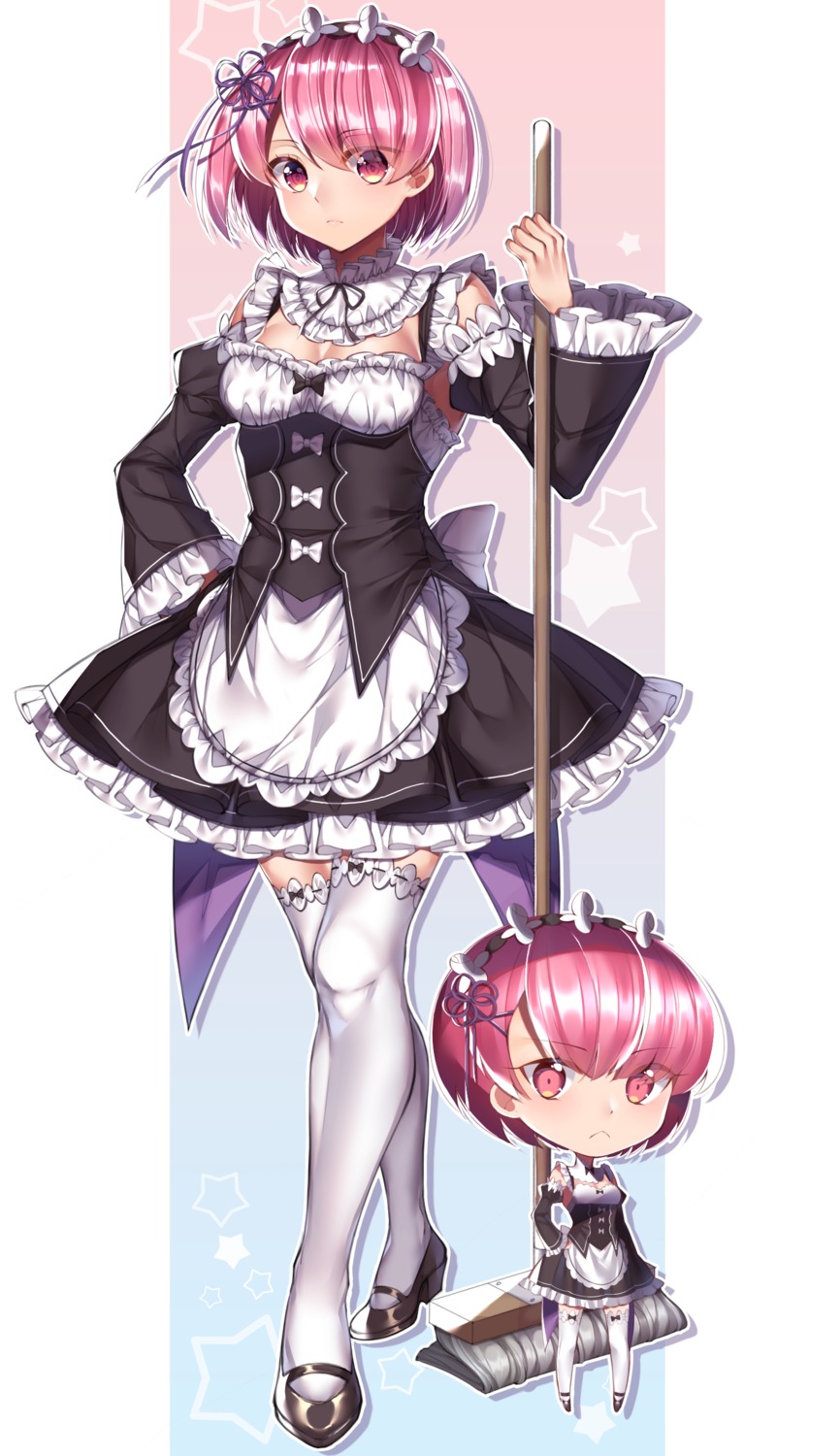 chibi cleavage gem_oblivion maid ram_(re_zero) re_zero_kara_hajimeru_isekai_seikatsu thighhighs