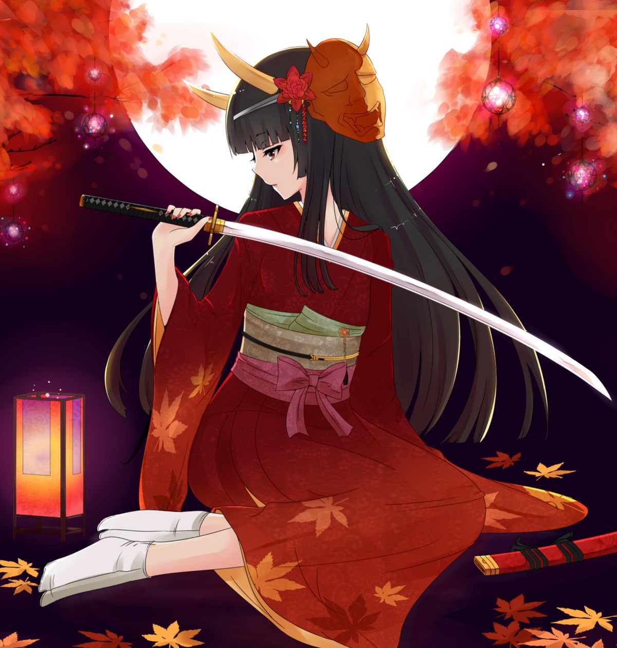 hinomoto_oniko horns kimono nuko_(mikupantu) sword