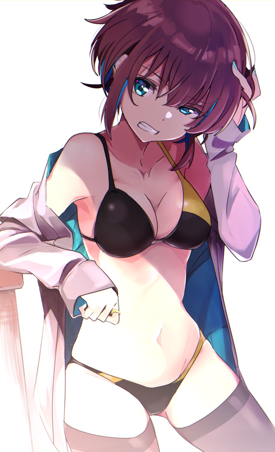 bikini cleavage kazenoko open_shirt swimsuits thighhighs