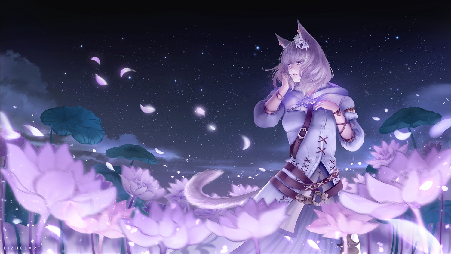 animal_ears final_fantasy final_fantasy_xiv lizhelart miqo'te nekomimi tail wallpaper