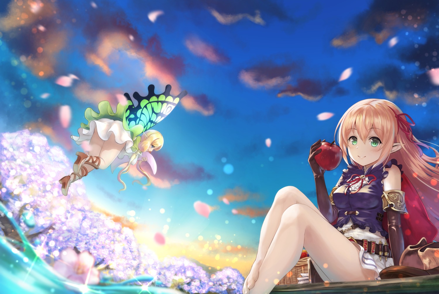 arisa_(shadowverse) elf feet heels pointy_ears shadowverse skirt_lift wings yuririn_poi