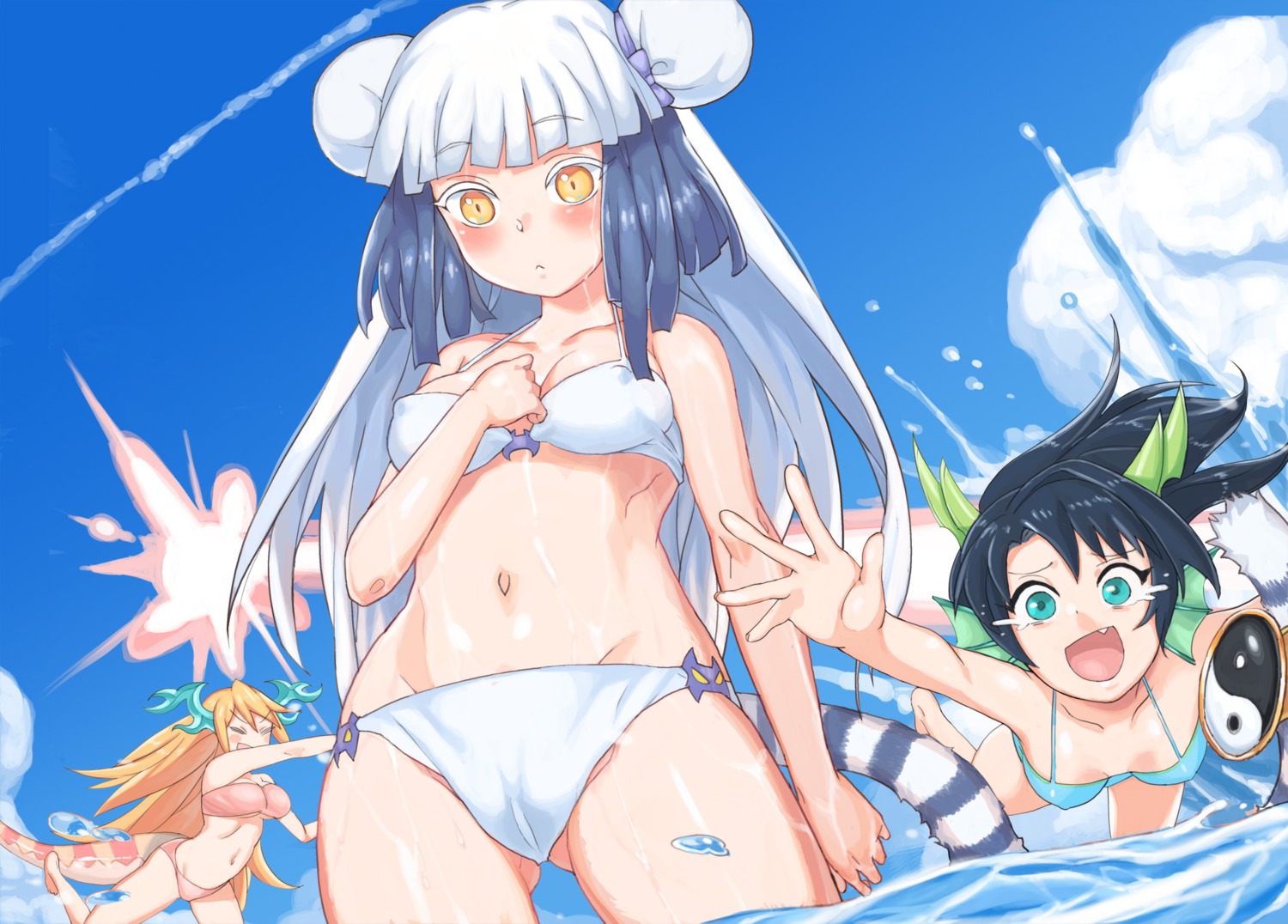 bikini cameltoe erect_nipples guardian_of_life_seiryuu_karin haku_(puzzle_&_dragons) henry_bird_9 horns puzzle_&_dragons sakuya_(puzzle_&_dragons) swimsuits tail wet