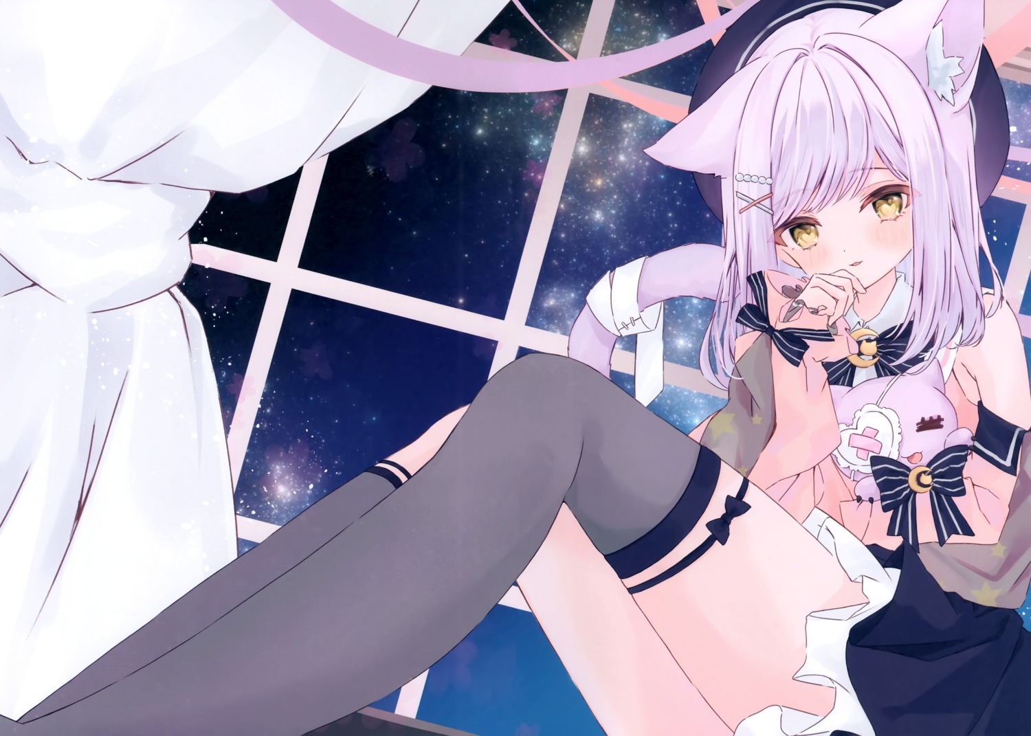 animal_ears bandages garter moizumi_shipon nekomimi sheep_cat shinomiya_runa skirt_lift tail thighhighs vspo!