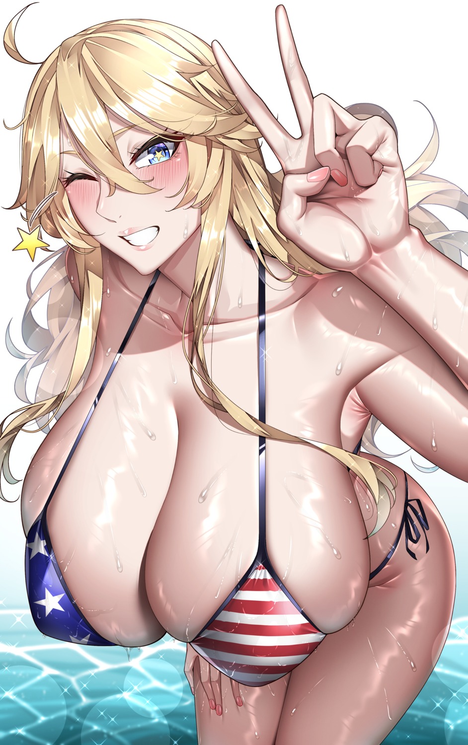 bikini iowa_(kancolle) kantai_collection kome_cola swimsuits wet