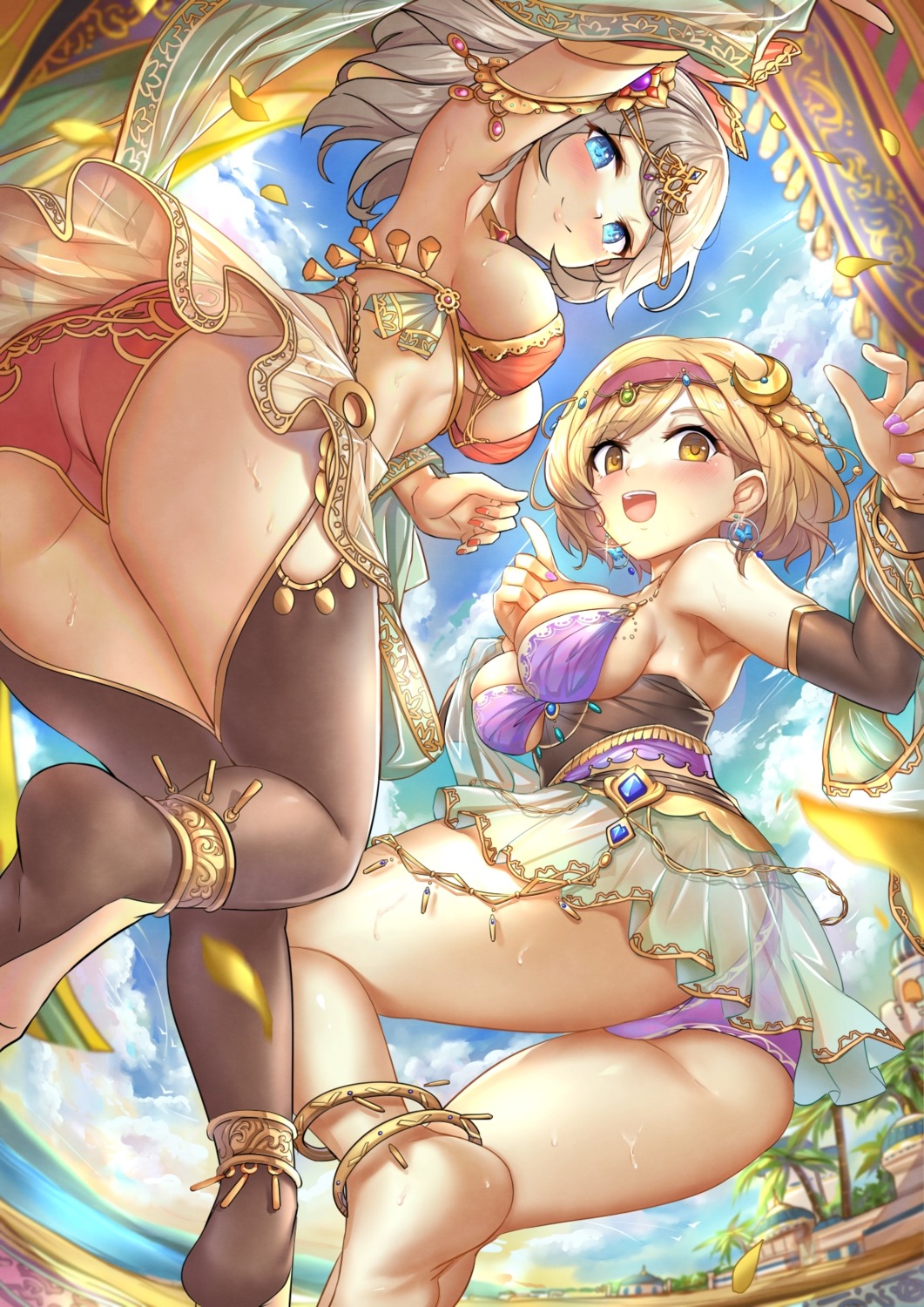 ass bikini crossover djeeta_(granblue_fantasy) granblue_fantasy see_through skirt_lift swimsuits thighhighs wet world_flipper yougen_kitsune